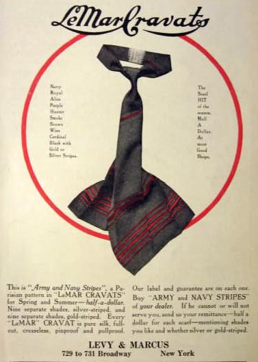 1912 LeMar Cravats Vintage Ad ~ Army & Navy Stripes