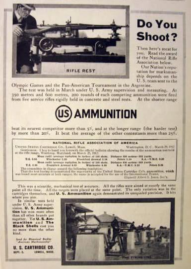 1912 U.S. Ammunition Ad ~ NRA Ammo test
