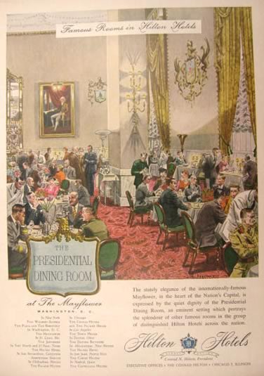 1953 Mayflower Hotel Ad ~ Washington DC ~ Presidential Dining Room