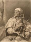 Antique Print ~ Steel Engraving ~ Egyptian Man Smokes Hookah