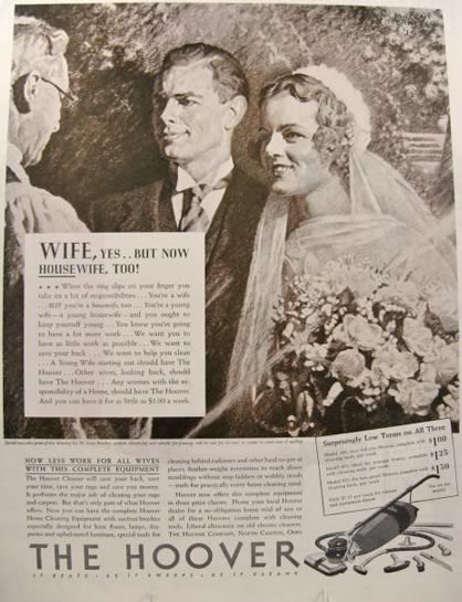 1936 Hoover Vacuum Ad ~ M. Leone Bracker ~ Wedding Couple