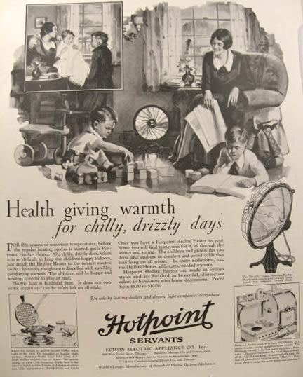 1927 Hotpoint Hedlite Heater Ad ~ For Chilly, Drizzly Days