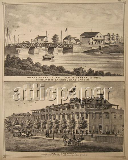 1878 Cape May City, NJ Antique Print ~ Schellinger's, Ocean House