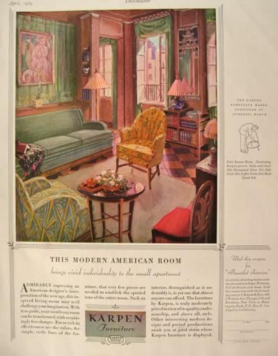 1929 Karpen Furniture Ad ~ Modern American Room, Vintage Household Ads