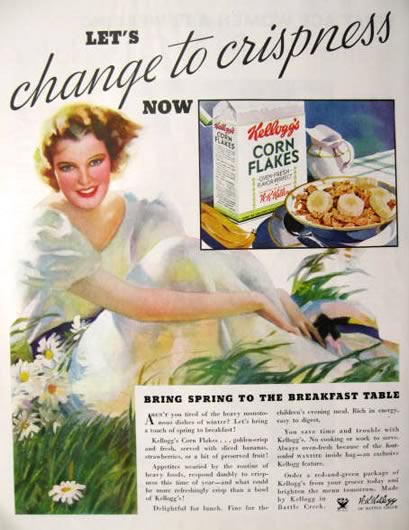1934 Kellogg's Corn Flakes Ad ~ Woman with Daisies