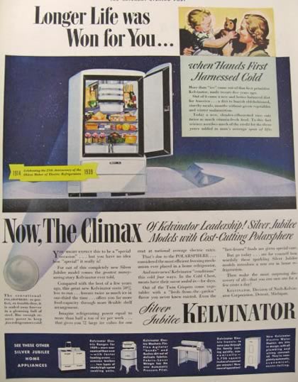 1939 Kelvinator Refrigerator Ad ~ Silver Jubilee Models