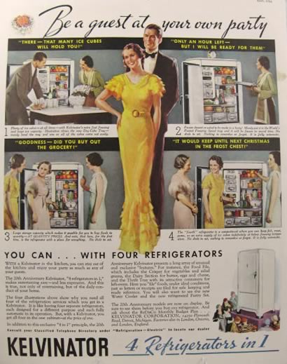 1934 Kelvinator Refrigerator Ad ~ Party Guest