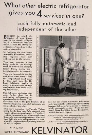 1930 Kelvinator Refrigerator Ad ~ Super Automatic