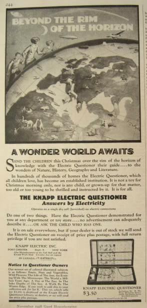 1928 Knapp Electric Questioner Ad ~ A Wonder World Awaits