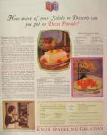 1929 Knox Gelatine Ad ~ Tomato Jelly, Fruit Rice Bavarian Cream Recipe