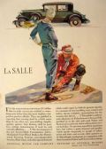 1930 Cadillac La Salle Ad ~ Man Helps Woman with Snowshoes