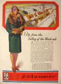 1928 Laundry Ad ~ Stylish Woman, Fox Collar Coat