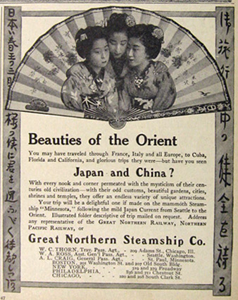1907 Great Northern Steamship Company Ad ~ Geishas