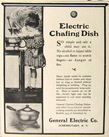 1907 GE Electric Chafing Dish Antique Ad