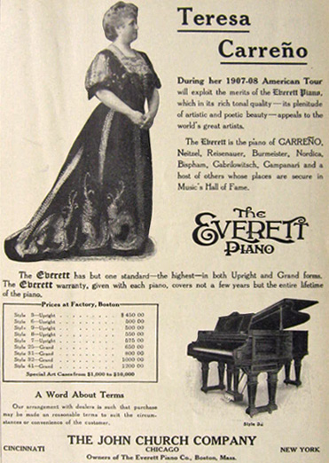 1907 Everett Piano Ad ~ Teresa Carreno