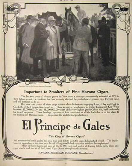 1907 El Principe de Gales Cigar Ad ~ Horse Racing