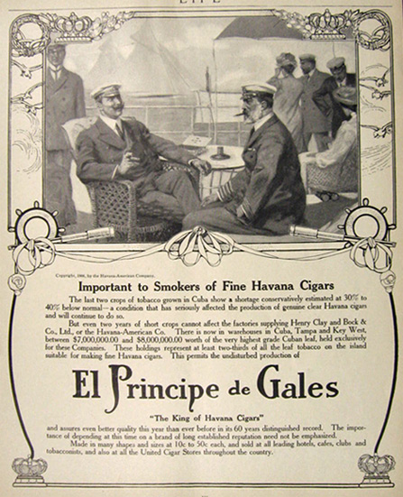 1907 El Principe de Gales Cigar Ad ~ Yachtsmen