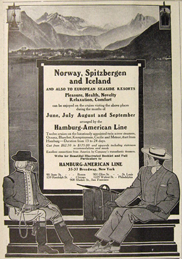 1907 Hamburg American Line Ad ~ Norway, Spitzbergen & Iceland