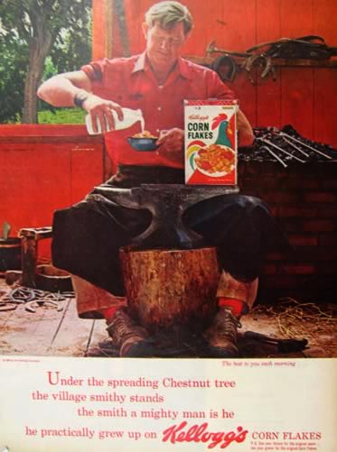 1963 Kellogg's Corn Flakes Ad ~ Village Blacksmith