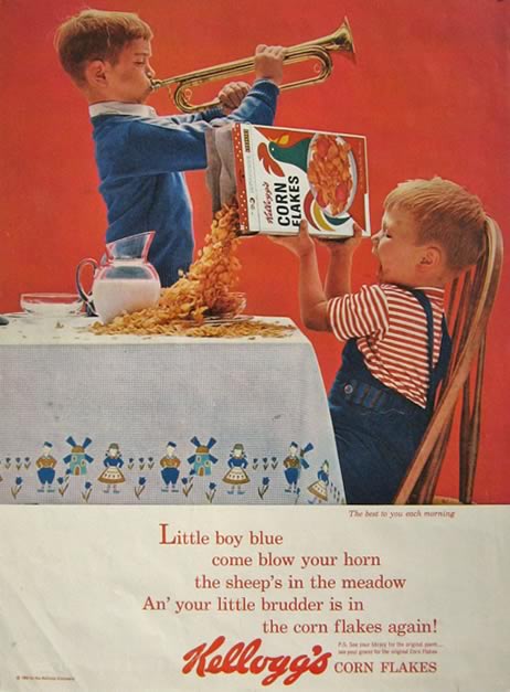 1963 Kellogg's Corn Flakes Ad ~ Boy Plays Trumpet