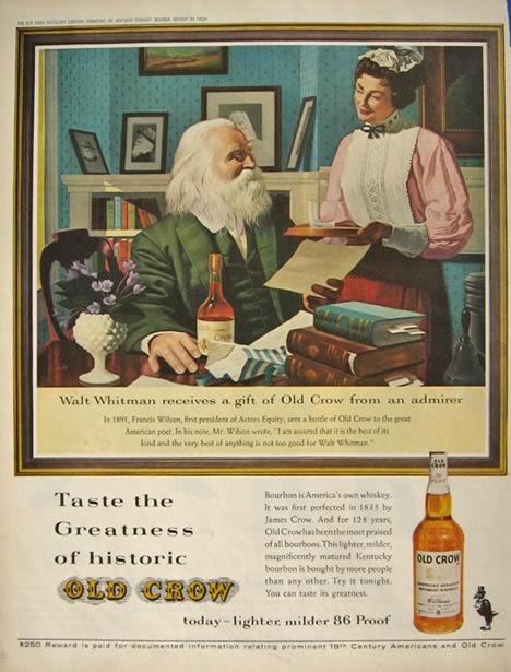 1963 Old Crow Whiskey Ad ~ Walt Whitman