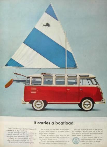 1963 Volkswagen VW Bus Ad ~ Carries a Boatload