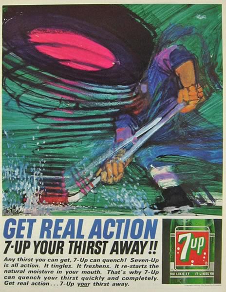1964 7-Up Ad ~ Ice Hockey ~ Bob Peak Art