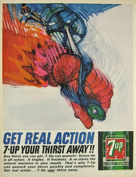 1964 7-Up Ad ~ Skiing ~ Bob Peak Art