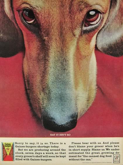 1964 Gaines Burgers Dog Food Ad