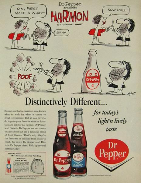 1964 Dr. Pepper Ad ~ Johnny Hart, Harmon Comic