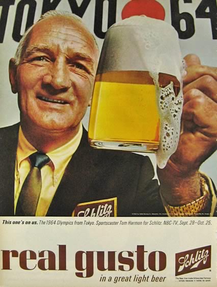 1964 Schlitz Beer Ad ~ Tom Harmon, Tokyo Olympics