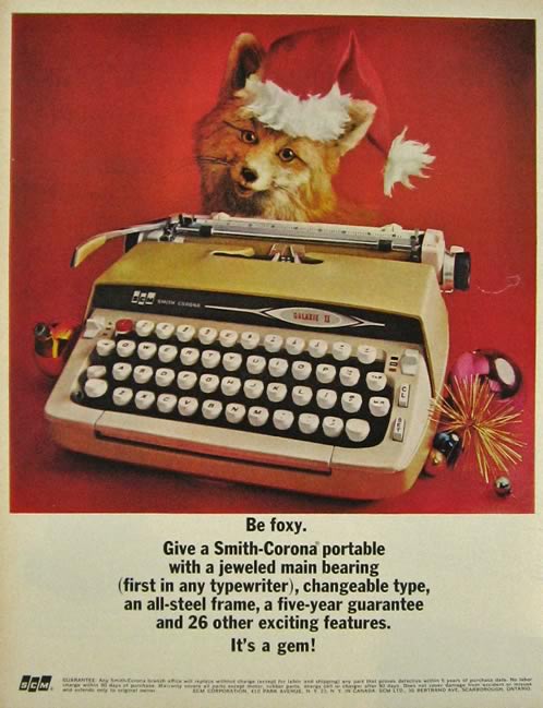 1964 Smith Corona Galaxie II Typewriter Ad ~ Xmas Fox