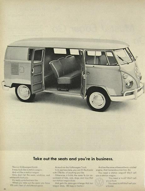 1964 Volkswagen VW Kombi Bus Ad ~ Take Out the Seats