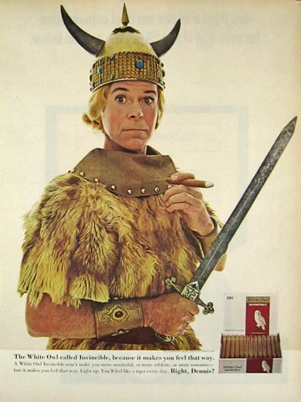 1964 White Owl Invincible Cigars Ad ~ Dennis Day Viking