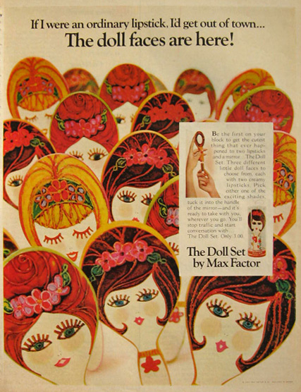 1967 The Doll Set by Max Factor Retro Ad ~ Lipstick & Mirror
