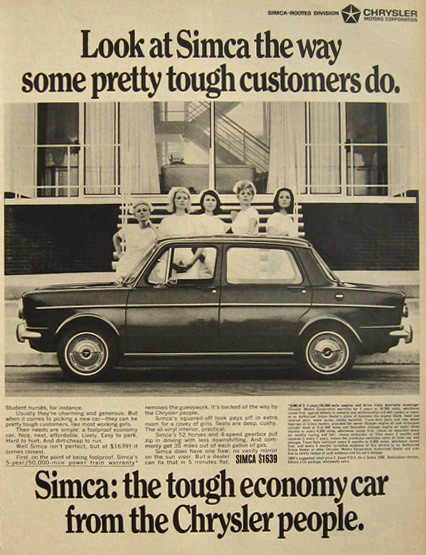 1967 Chrysler Simca Ad ~ Tough Customers, Tough Economy