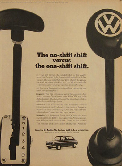 1968 Austin Healey Ad ~ No-Shift vs. One-Shift