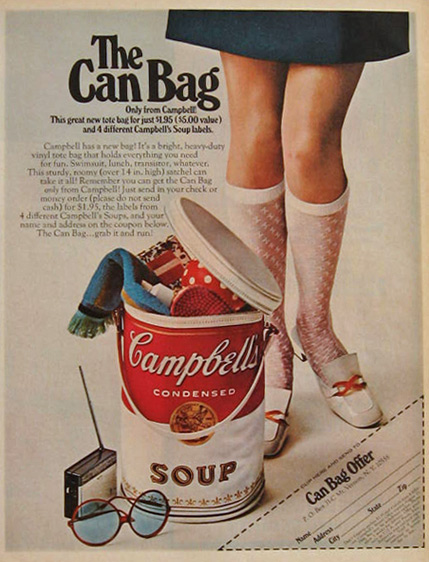 1968 Campbell's Soup Ad ~ Can Bag Retro Vinyl Tote