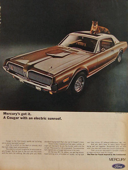 1968 Mercury Cougar Ad ~ Electric Sunroof