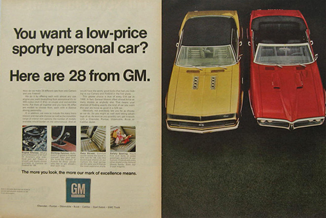 1968 GM Pontiac Firebird & Camaro Ad