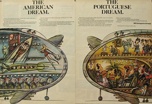 1968 Portugese Airways Ad ~ Edward Sorel American Dream