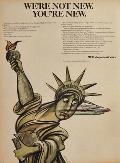 1968 Portugese Airways Ad ~ Edward Sorel Statue of Liberty