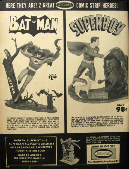 1966 Aurora Model Kit Vintage Ad ~ Batman & Superboy