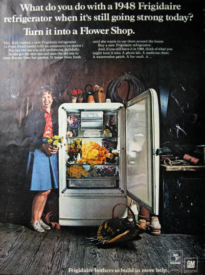 1969 Frigidaire Ad ~ '48 Fridge Flower Shop