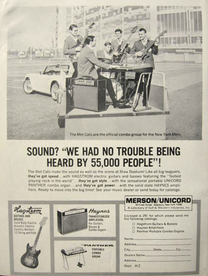 1967 Hagstrom Guitar Vintage Ad ~ NY Mets "Met Cats" Photo