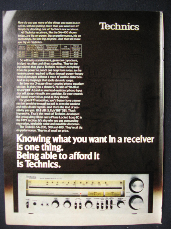 1978 Vintage Technics SA-400 Receiver Ad