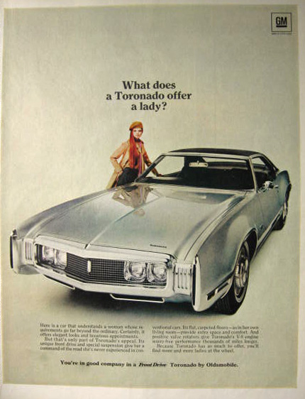 1969 Oldsmobile Toronado Ad ~ What Does Toronado Offer a Lady?