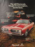 1968 Plymouth Barracuda Ad ~ 4 New Engines