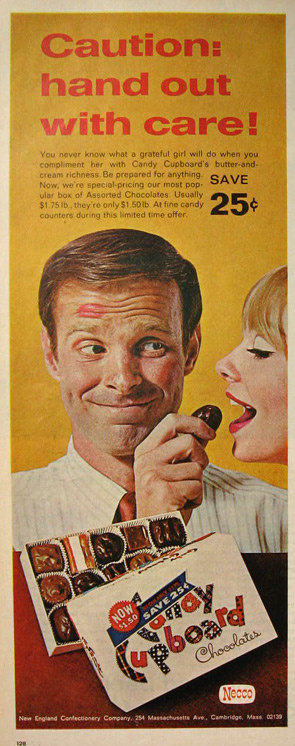 1967 Necco Candy Cupboard Boxed Chocolates Ad