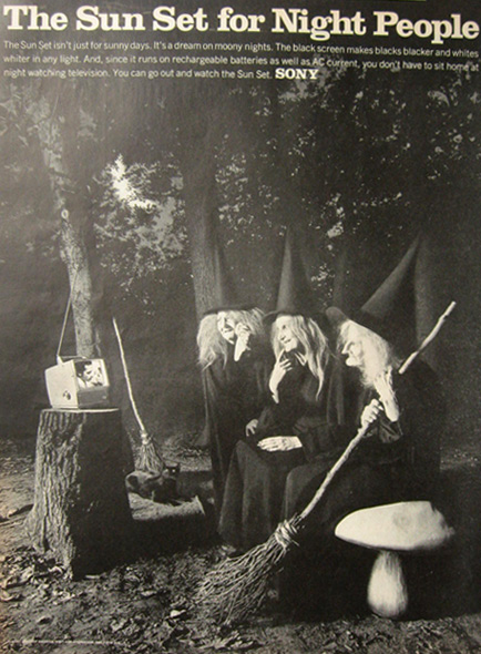 1967 Sony Sun Set Television Ad ~ Witches Watch TV